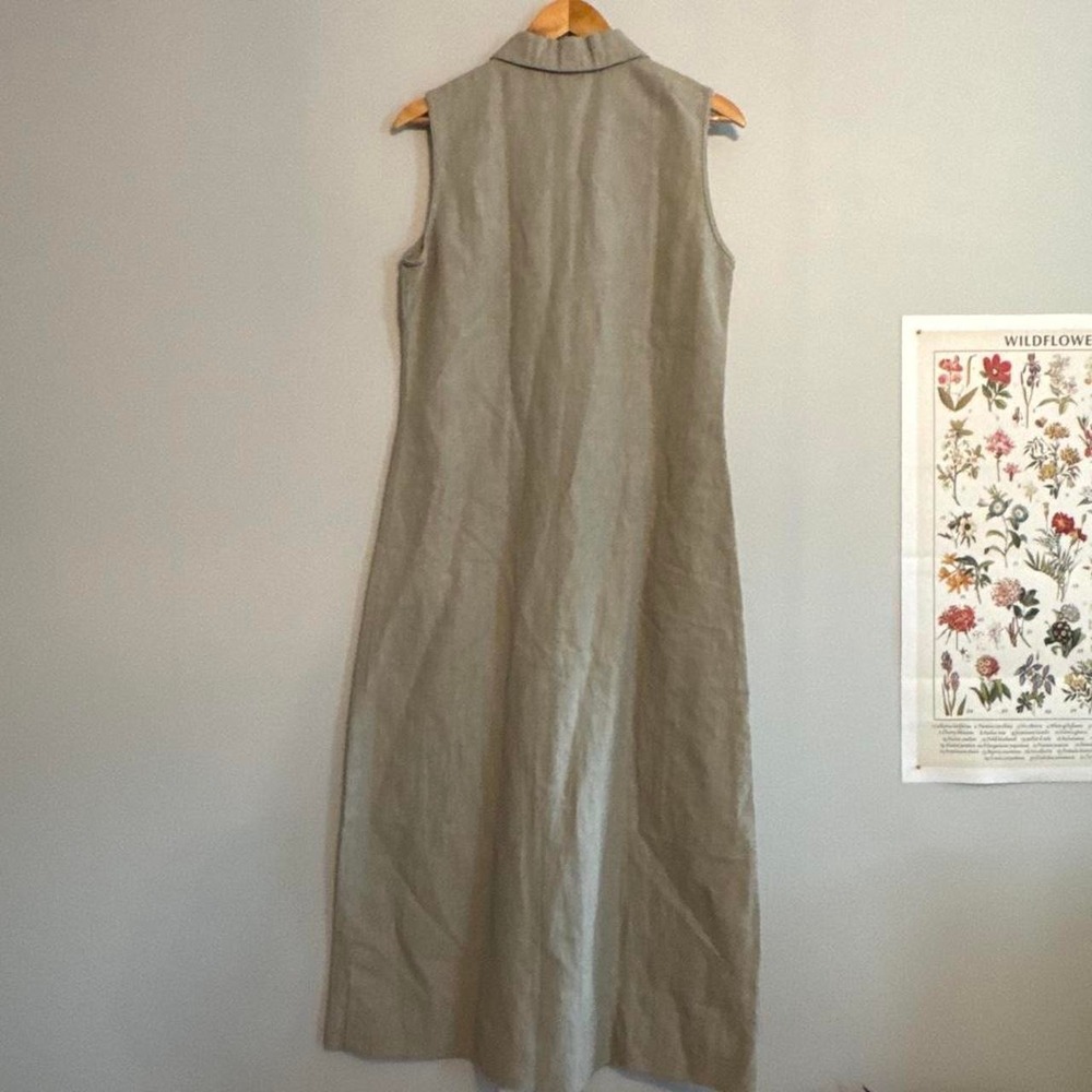 Vintage L.L. Bean 100% Linen Sleeveless Shirt Dress Midi Sage Green - Picture 2 of 6